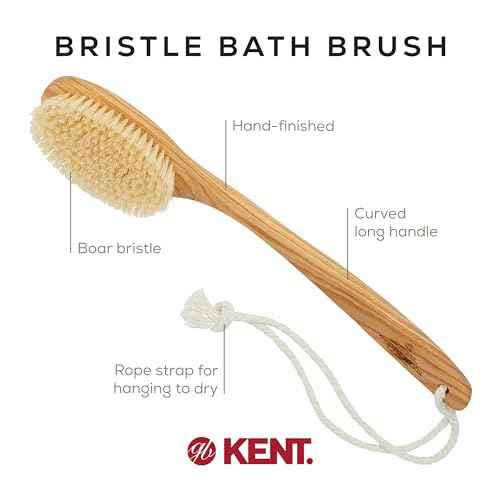 Kent FD10 Ashwood Back Scrubber for Shower Bath Brush and Body Scrubber Exfoliator - Boar Bristle Shower Brush for Body for Men and Women - Kent Brush Back Scrubbers for Use in Shower Made in England