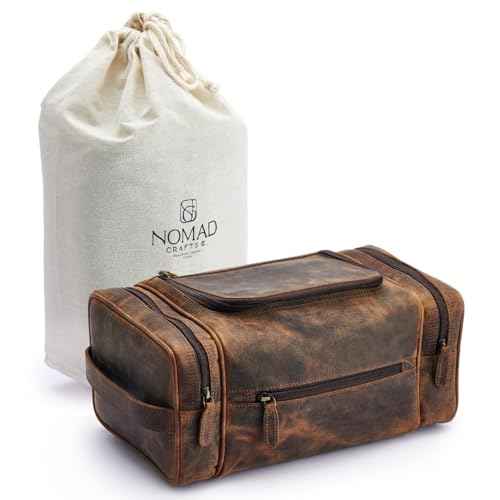 NomadCraftsCo. Large Leather Toiletry Bag for Men - Premium Leather Men's Toiletry Bag for Travel, Dopp Kit, Pouch, Large Travel Organizer