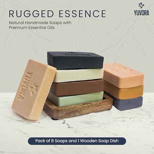 8 Pcs Men Natural Handmade Body Soaps 5 OZ Pack Set Rugged Essence Long lasting Fragrance Luxurious Scents with Natural Ingredients ? Sulfate & Paraben Free, Vegan Soaps