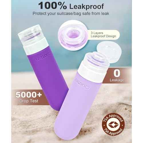 Quatish Travel Bottles for Toiletries 6 Pack, Original Patented Leakproof 3 oz Tsa Approved Travel Size Containers, BPA Free Silicone Shampoo and Conditioner Bottles, Camping Essentials, Purple