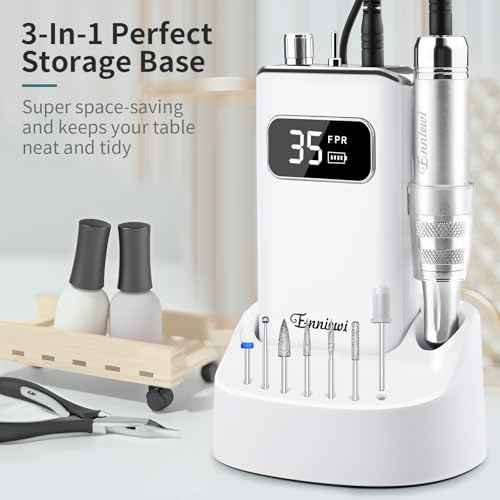 Electric Nail Drill File, Professional Portable Nails Drills Kit with Rechargeable Base 7 u?as Bits, Cordless Efile for Poly Gel Acrylic Nails Remover Home Salon Pedicure Manicure Tool, White