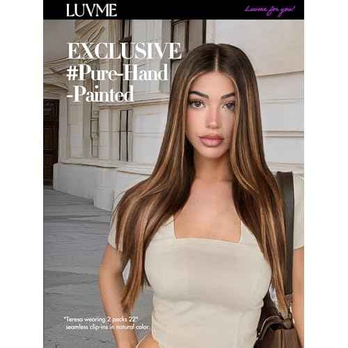 LUVME Straight Seamless 14inch 110g 7Pcs Clip in Hair Extensions Full Max Remy Human Hair Extensions, Highlight Color 100% Real Soft