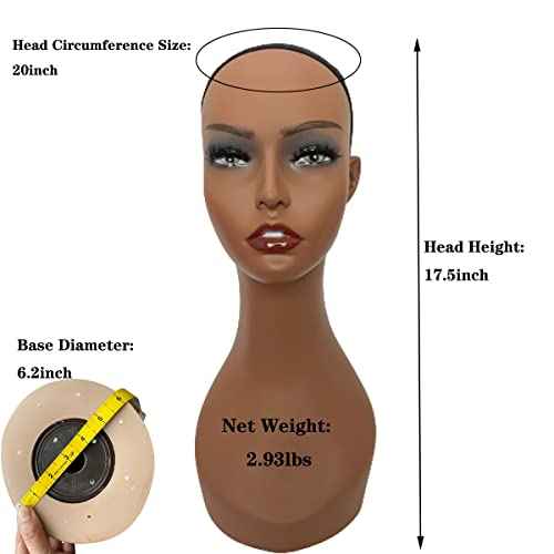 4PCS Wholesale Realistic Female Mannequin Head Long Neck Manikin PVC Head Bust Wig Model Head Stand with Makeup Wigs,Hats,Sunglasses,Necklace,Jewelry (Dark), Brown (voloriamannequin4pieces)