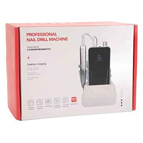 Nail File Electric Nail Drill Machine, Rechargeable Manicure File 0 To 35000rpm Nail Drill with Large Screen Display Electric Rechargeable Nail Drill Manicure Pedicure Black