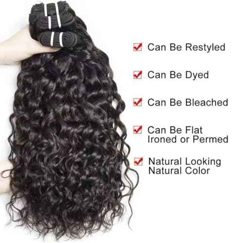 Yavida Water Wave Human Hair Bundles Wet and Wavy Bundles Brazilian Unprocessed Remy Human Hair Water Wave Weave Extensions 16 16 16 Inch Natural Black