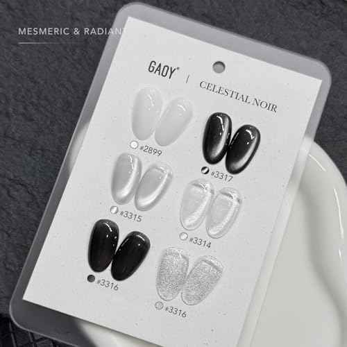GAOY Black and White Gel Polish Set, Sliver Cat Eye, Opal White, Jelly Black Glitter Reflective Gel, Magnetic Holographic DIY Nail Art