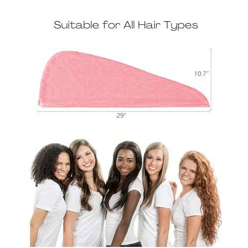 Extra Large 4 Pack Microfiber Hair Towel Wrap for Women Super Absorbent & Quick Dry Hair Drying Towels with Button, Hair Turbans for Curly Hair Long & Short Hair - Anti-Frizz Coral Pink