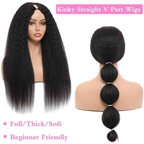 V Part Kinky Straight Human Hair Wigs - 22inch Virgin Hair V Shape Half Wigs for Black Women