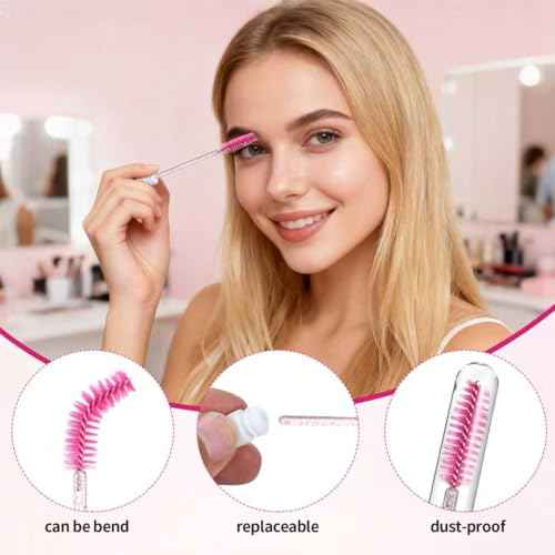 50 Pcs Lash Shampoo Bottle Brushes Set 10 Empty Foam Pump Dispensers 10 Label Stickers 10 Mascara Wands Tubes 10 Cleansing Brush 10 Bag for Eyelash Extensions Aftercare(Rose Red)