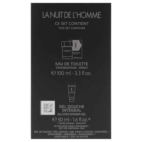 La Nuit De LHomme by Yves Saint Laurent for Men - 2 Pc Gift Set 3.3oz EDT Spray, 1.6oz Shower Gel