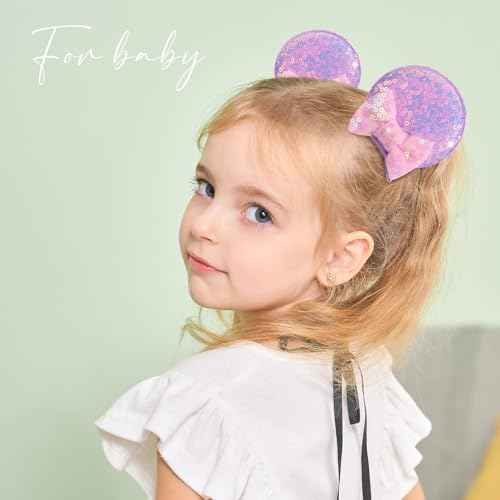 Choicbaby 6 PCS Hair Bow for Gilrs Mouse Ears Sequin Clips Polka Dot Bow with Alligator Clip Mice Ears Hair Bows Barrettes Princess Cosplay Hair Accessories for Baby Girls Toddlers Infant Fine Hair