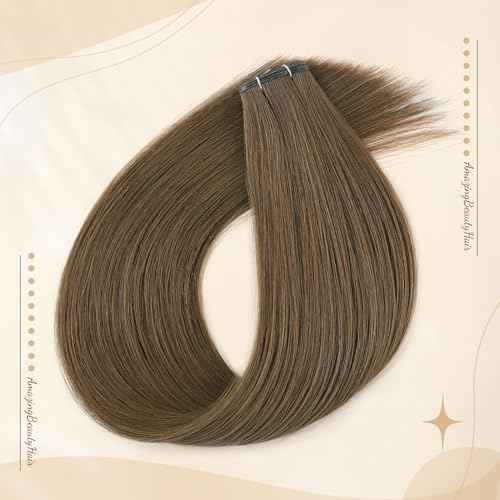 ABH AMAZINGBEAUTY HAIR Genius Weft Hair Extensions Human Hair Sew in Hair Extensions Real Human Hair Weft Extensions Straight Sew in Human Hair Extensions 50G, Walnut Brown #3, 18 Inch