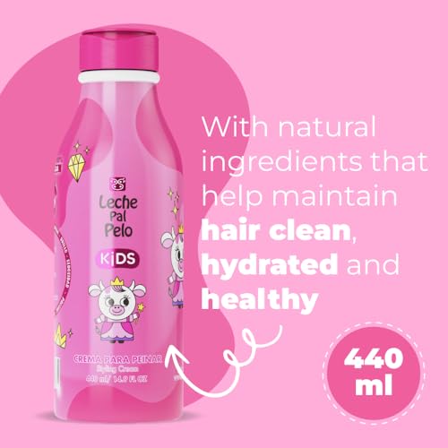 Leche Pal Pelo Kids Styling Cream - Detangles, Strengthens & Styles Kids Hair - Smoothes Frizz, Moisturizes & Softens with Abyssinian & Jojoba Oil. 14.9 fl.oz