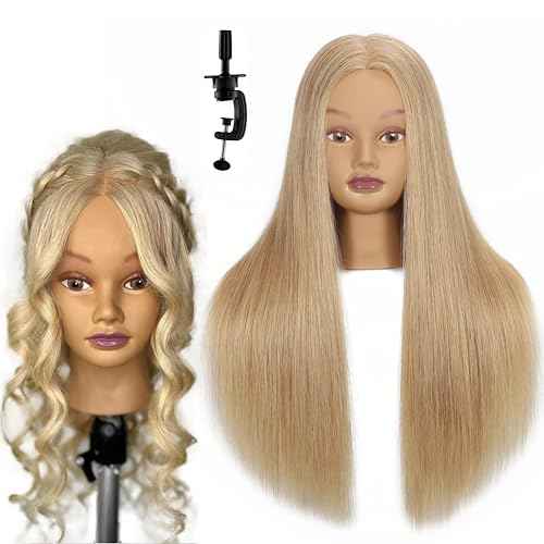 Mannequin Head Human Hair 24" 100% Human Hair Mannequin Head£¬Cosmetology Mannequin Head Doll Head for Hair Styling Hairdresser Manikin Head with Free Clamp Holder(Blonde)