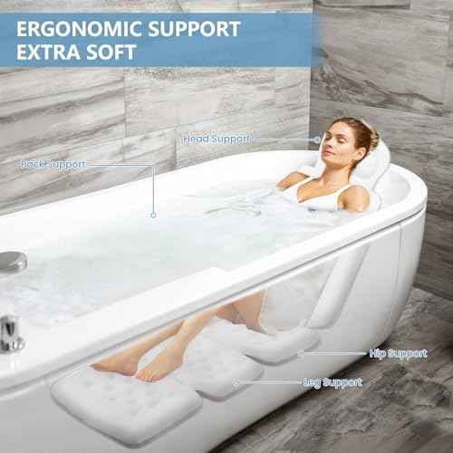 Full Body Bath Pillow, Luxury Bath Cushion with 192 Suction Cups, Bath Pillows for Tub for Head and Neck Support, with Laundry Bag White, 63" x 16"