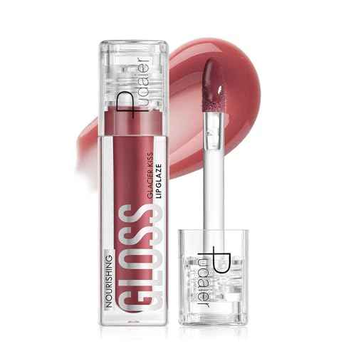 Pudaier Excellent Recovery Glossy Lip Stain, Moisturizing Lip Care Tinted Lip Oil, Hydrating Plumping Lip Gloss Balm, Non-Sticky Long Lasting Light Texture LipGloss Oil for Dry Lip (05 Muted Flame)