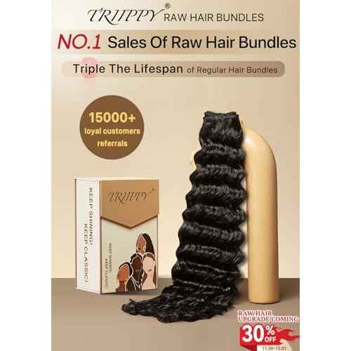 TRIIPPY Deep Wave Bundles Human Hair,Curly Single Bundle by 100% Raw Cambodian Human Hair,Triple The Lifespan Over Regular Virgin Hair Bundle,No.1 Raw Hair Brand On Amazon(20 Inch,Natural Color)