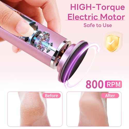 Dermave Electric Foot Callus Remover, 800RPM Electric Foot File Callus Remover for Feet with 60 pcs Sandpaper Discs, Stepless Speed Professional Foot Scrubber Pedicure Tools for Dead Skin and Calluses