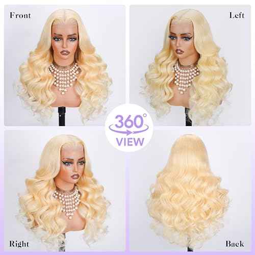 613 13x6 Lace Front Wig Human Hair Pre Plucked 250 Density 16 Inch Body Wave Blonde Wig Human Hair 613 HD Lace Frontal Wigs 13x6,100% Real Human Hair No Tangle No Shedding Triple Lifespan 3X