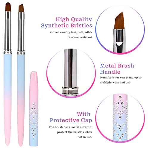 Nail Art Clean Up Brush, 2Pcs Round&Angled Nail Polish Clean Up Brush for Cleaning Fingernails, Professional Nails Design Painting Brushes