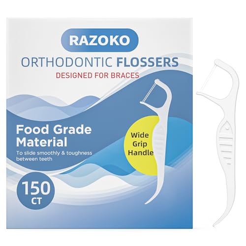 RAZOKO Orthodontic Flossers for Braces, Ortho Twin Line Dental Floss Picks, Designed for Braces, 75 Count (Pack of 2)