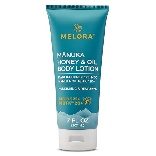 MELORA Manuka Honey Body Lotion (7oz), Moisturizing Lotion with Soothing Manuka Honey & Oil for Dry, Very Dry, Sensitive, or Aging Skin ? Cream Moisturizer for Women & Men
