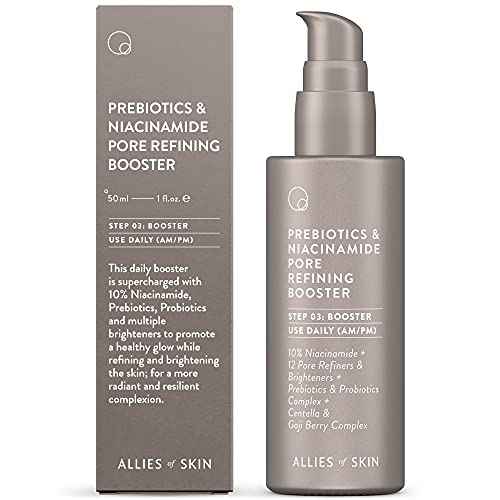 Allies of Skin Prebiotics & Niacinamide Pore Refining Booster | Minimize the Appearance of Pores with Goji Berry & Probiotics Complex | Calm Redness and Treat Blemish Prone, Dull Skin | 1.7 fl oz