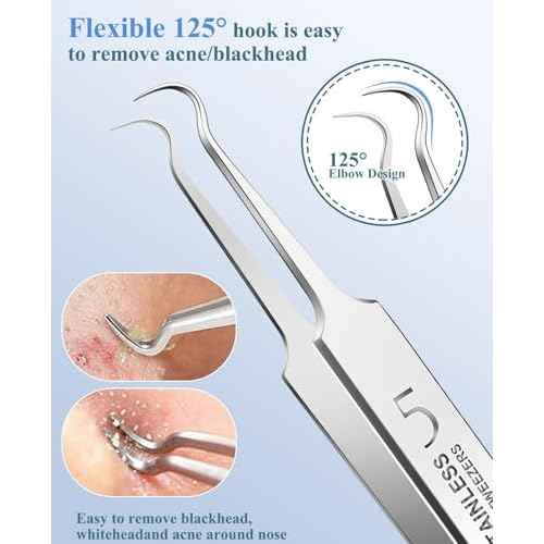 5PCS Blackhead Remover Pimple Popper Tool Kit, Professional Stainless Pimple Acne Blemish Removal Tools Kit for Face (Silver)
