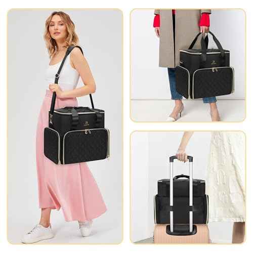 Relavel Nail Polish Organizer, Double Layer Nail Bag Holds 80-100 Bottles (15ml/0.5fl.oz) & Nail Lamp Nail Kit Storage Case, Extra Large Travel Nail Supplies Shoulder Bag for Manicure Tools (Black)