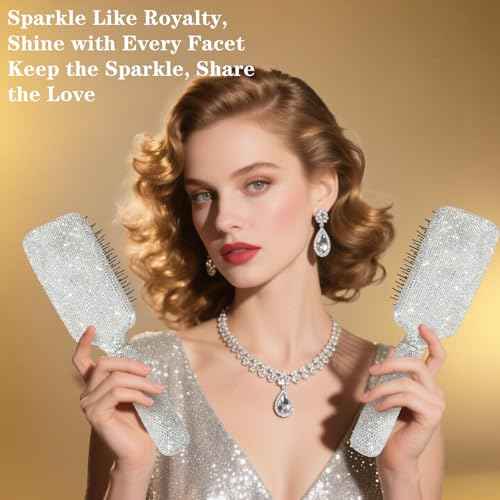 Curly Hair Brush, Luxury Rhinestone Detangling Brush, Stylish Bling Paddle Brushes Gift for Women's All Hair Types