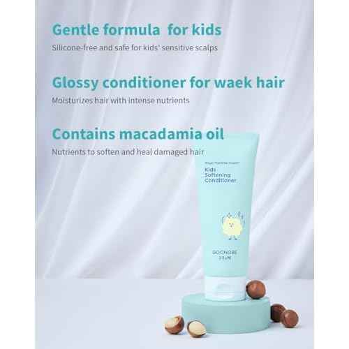 GOONGBE Kids' Softening Hair Conditioner - Korean Kids Glossy Hair Conditioner for Weak, Frizzy and Tangle Prone Hair - Silicone-Free Formula - Allergen Free Scent, 6.76oz.