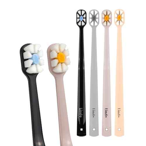 Lindo Polishing Toothbrush - for Sensitive Gums and Teeth, 12000+ Ultra Fine Bristles, Soft and Gentle, Deep Clean, Pack of 4 (Blue, Gray, Beige, Black) (Black, Gray, Beige, Peach, 8 Pack)