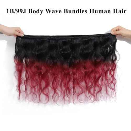 1B/99J Ombre Body Wave Bundles Human Hair 3 Bundles Human Hair Body Wave 100% Unprocessed Brazilian Virgin Human Hair Extensions(18 20 22Inch)