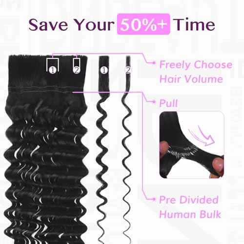 IDN BEAUTY Pre Divided Human Braiding for Boho Braids Hair Extensions, 22 Inch 100g Natrual Black Deep Wave Human Hair for Braiding Bohemian No Weft 12A Virgin Brazilian Wet and Wavy