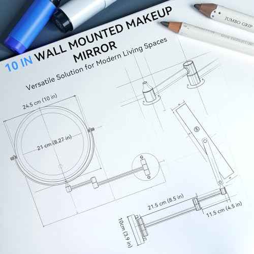 10'' 30X/1X Wall Mounted Lighted Makeup Mirror, 5000mAh Rechargeable Double-Sided Magnifying Mirror with Light, LED Vanity Mirror Touch Dimmable 3 Colors 360¡Æ Rotation Extended Foldable Arm, Chrome