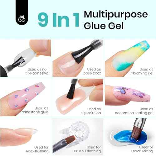 Beetles Gel Nail Glue Kit, 15ml Nail Glue Builder & Extra Glossy Top Coat Gel Nail Polish 3 Pcs Soak Off UV Kit for Long-Lasting Shine, Manicure Nail Art Design Diy at Home Gifts for Women
