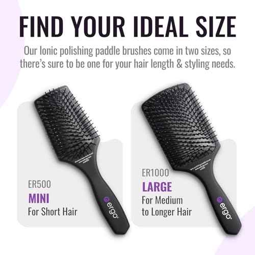 ERGO Ionic Paddle Hair Brush ? Large Polishing Brush for Long-Lasting Shine, Detangling Brush for Wet & Dry Hair Care, Hair Styling Tool for Blow Drying (ER1000)