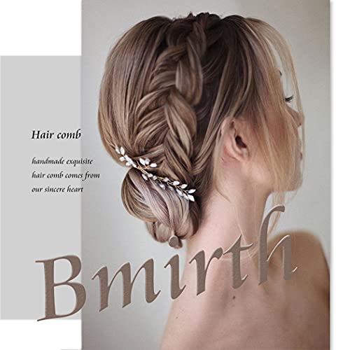 Bmirth Wedding Hair Combs Silver Bridal Hair pieces Flower Bridal Hair Comb Crystal Pearl Hair Accessory for Women and Girls (D)