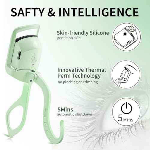 Heated Eyelash Curler, Fast 5s Heat up, 24 Hours Long Lasting, Rechargeable Electric Lash Curler, Temperature Control, Safe Anti-Burn Eye Lash Curler, Quick Natural Curling Lashes (Green)