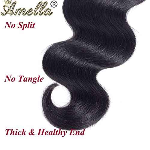 Amella Hair Brazilian Body Wave (16" 18" 20" 22", 380g, Natural Black)8A 100% Unprocessed Brazilian Virgin Body Wave Human Hair Weave Weft Can be Dyed Bleached