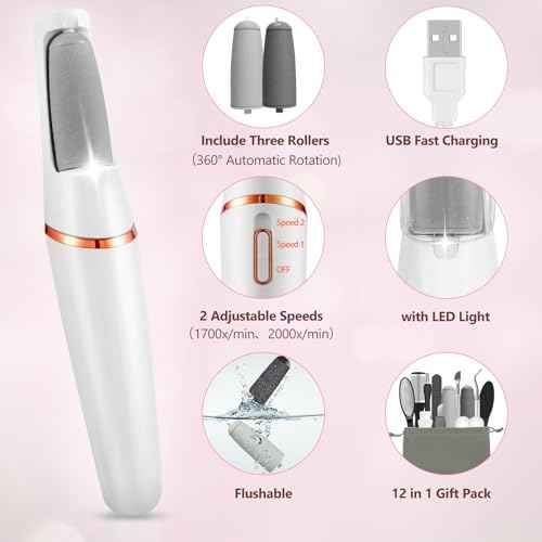 Electric Callus Removers for Feet, Haootadiy Electric Foot Callus Remover Pedicure Kits Rechargeable with12 in 1, Removes Dry Skin for Smoother Feet, Foot Care for Dead Skin Ideal Gift (White)