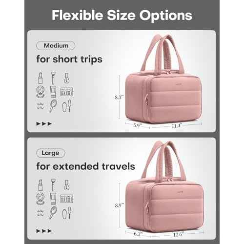 HOTOR Travel Toiletry Bag - Wide-Open Toiletry Bag for Women, Multi-Pocket Makeup Bag for Travel Essentials, Wet & Dry Separation Travel Accessories for Trip, Gym, 12.6" x 6.3" x 8.9", Dark Pink