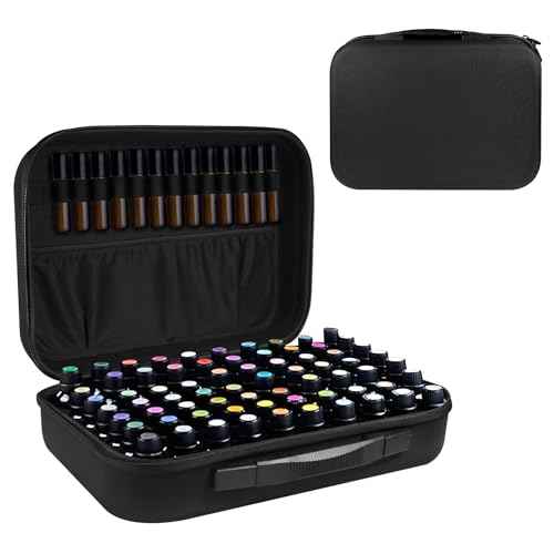 Essential Oil Storage Carrying Case, 70 Bottles Essential Oils Box for 5ml 10ml 15ml Roller Bottles Travel Storage Organizer Bag for doTERRA & Young Living (Black)