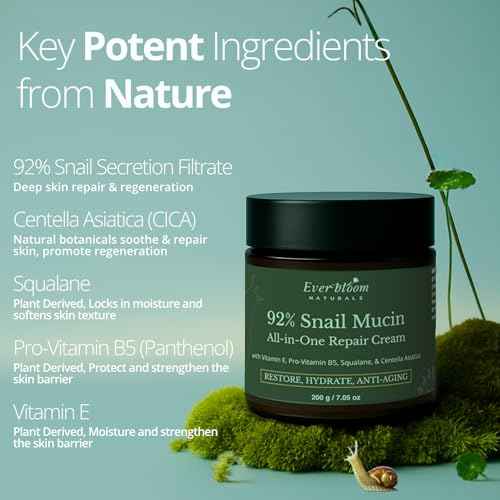 92% Snail Mucin Face Moisturizer Cream Large 7oz with CICA, Squalane & Vitamin E, Hydrating Korean Skin Care, Repair Cream for Soft and Glowy Skin, Acne Skin Care, Centella Asiatica