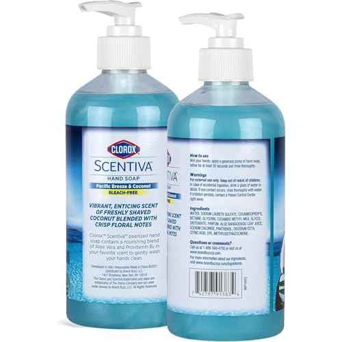 CLOROX Scentiva Liquid Hand Soap, Pacific Breeze & Coconut Scent - Bleach-Free Scented Hand Hand Wash with Aloe Vera & Provitamin B5 for Kitchen or Bathroom, 14 Fl Oz - 2 Pack