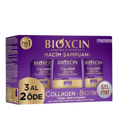 BIOXCIN Collagen Biotin Shampoo Anti-Hair Loss for All Hair Types Volumizing Herbal Formula 3-Pack 300 ML