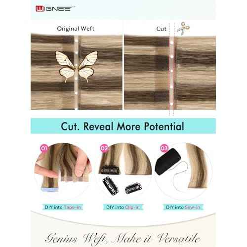 WIGNEE 100% Remy Double Weft Invisible PU OVO Human Hair Extensions 14 Inch Micro Beads Real Human Hair Extensions Blonde Ombre Wefts Hair Extensions Real Human Hair(9A/60)