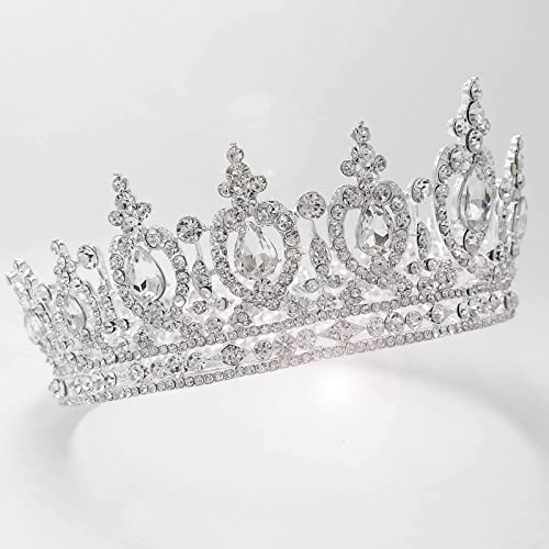 SH Crystal Queen Crown for Women Rhinestone Wedding Crown Princess Birthday Tiara Full Round Hair Accessories for Pageants Halloween Prom Silver