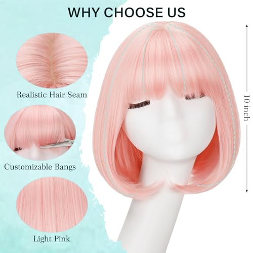 Light Pink Bob Wigs with Bangs Straight Short Wigs for Women Synthetic Pink Wig for Cosplay Women Funny Wig for Party Halloween Daily Wear Anime Costume Events