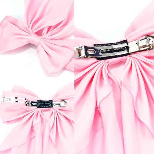 Hair Bows Silky Satin Bows for Hair Ribbons 4Pcs Coquette Oversized Long Tail Hair Bow Clips Barrettes Big Bowknot Hair Accessories for Women Girl Trendy Stuff Gifts (Pink Purple)